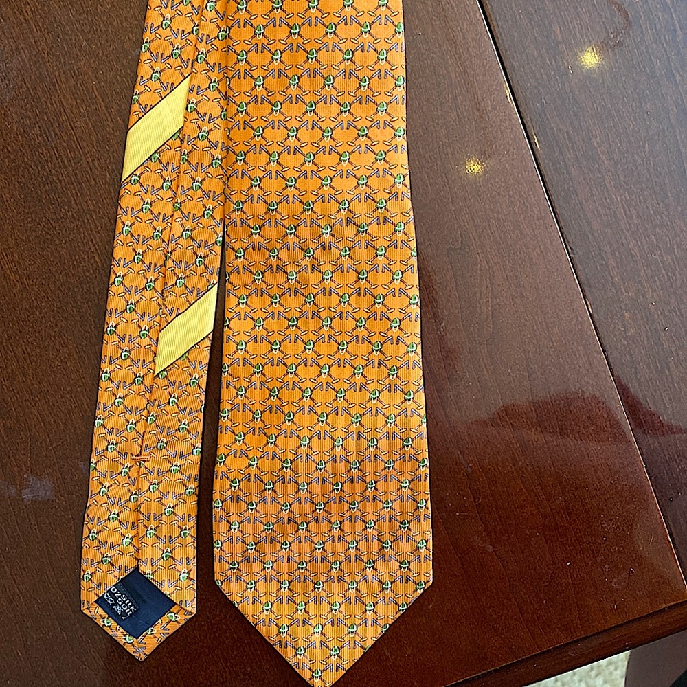 Salvatore Ferragamo Summer Polo Print Silk Tie Orange